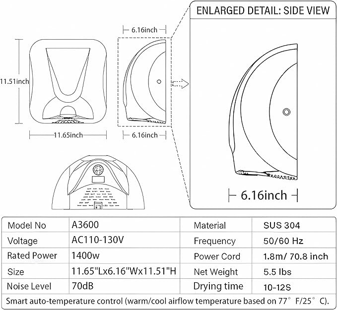 Commercial Hand Dryer for Bathroom, Automatic Wall Mounted Stainless Steel Electric Hand Dryer for Restrooms, Offices, Hotels, Restaurants & Public Facilities, Silver