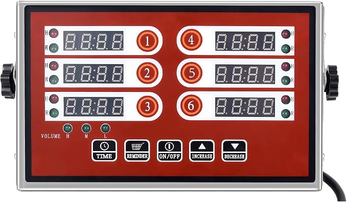 Kitchen Timers for Cooking – 6 Channel Commercial Kitchen Timer Restaurant Kitchen Supplies – Stainless Steel LED Technology Kitchen Timer Digital – Reminder Function, Loud Alarm, Red