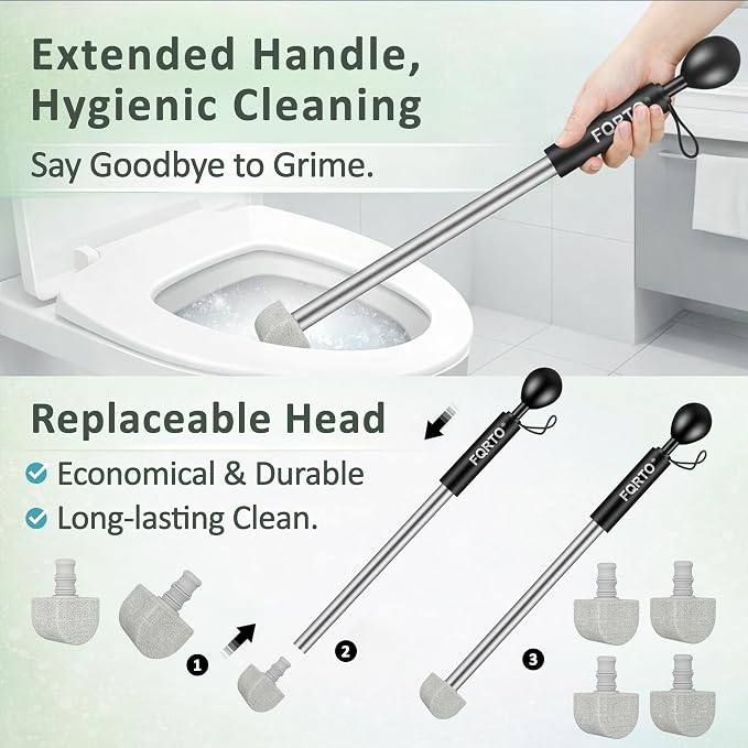 8-Pack Pumice Stone Toilet Cleaner with Long Handle - Hard Water & Limescale Remover, Non-Scratch Multi-Surface Scrubber, Disposable Refill Heads for Bathroom & Kitchen