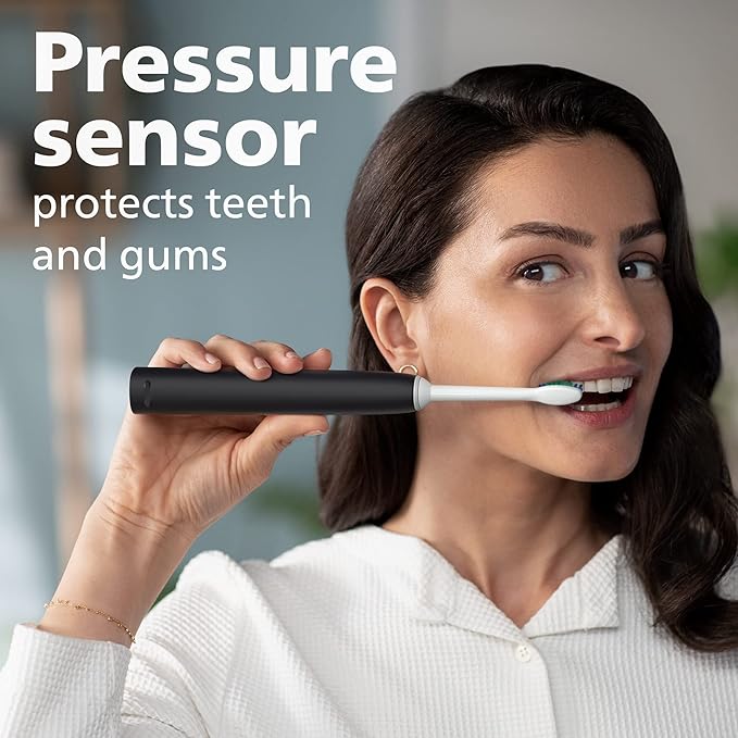 Philips Sonicare 4100 Electric Rechargeable Power Toothbrush, Black, with Genuine Philips Sonicare Optimal Plaque Control Replacement Toothbrush Heads, White, 3 Pack