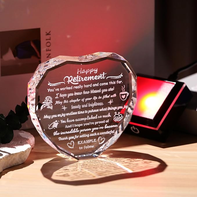 Happy Retirement Gifts for Women Men Crystal Plaque & Keepsake with LED Base Heartfelt Farewell Retired Presents for Boss Colleagues Coworkers Friends