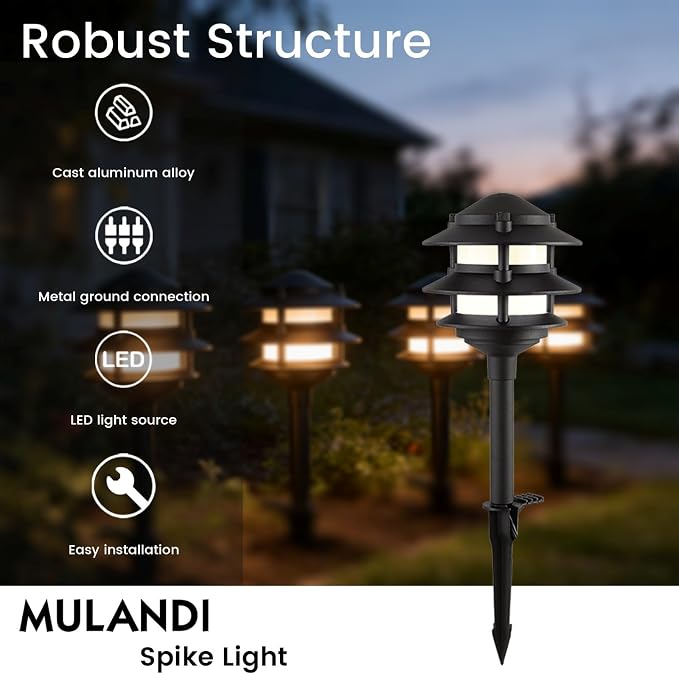 6 Pack Low Voltage Landscape Lighting, Aluminum IP54 Waterproof 3-Tier Integrated LED Pagoda Landscape Lights for Walkway Garden, 2W 12V DC 3000K Warm White, ETL UL CSA Listed