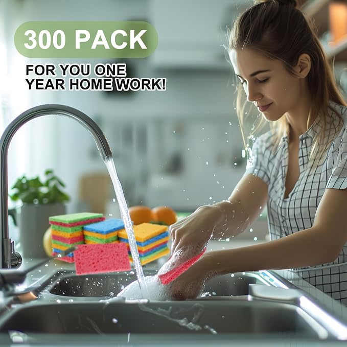 Zhengmy 300 Pieces Sponges Bulk Sponges Kitchen Compressed Sponge Natural Dish Sponge Compressed Wood Pulp Cleaning Without Scratching for Kitchen Bathroom, 3.9 x 2.4 x 0.12 Inch (Multicolor)