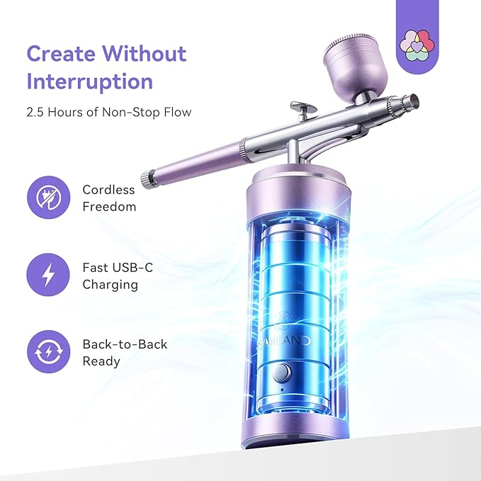 SAVILAND Infinite Nail Art Airbrush Kit with Compressor: 3X Instant Atomization Nail Airbrush Machine 30 PSI Clog Free Spray Gun Ombré French Blurred Nails Makeup Cake Decorating Body Art 850 mAh