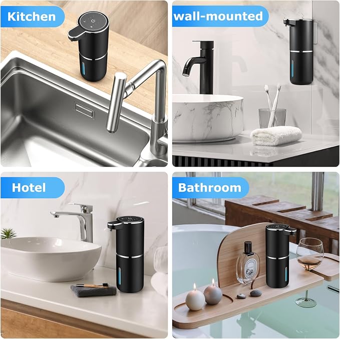 VZZNN 2 Pack Automatic Soap Dispenser,Automatic Liquid Soap Dispenser Touchless,12.8oz/380ml USB Rechargeabled Wall Mounted Smart Soap Dispensers for Bathroom Kitchen Dish Soap(Black)