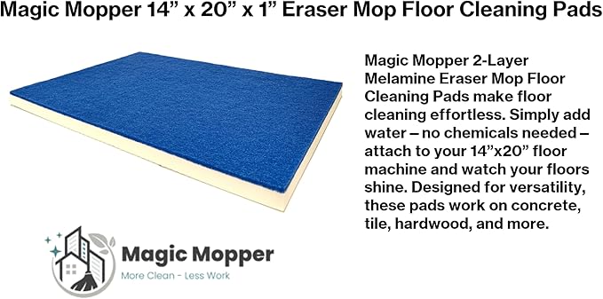 Eraser Mop Floor Cleaning Pads – 14″ x 20″ (5 Pack) | Commercial-Grade Melamine Sponge Mop Pads for Floors, Tile & Grout | Durable, Versatile for Deep Cleaning