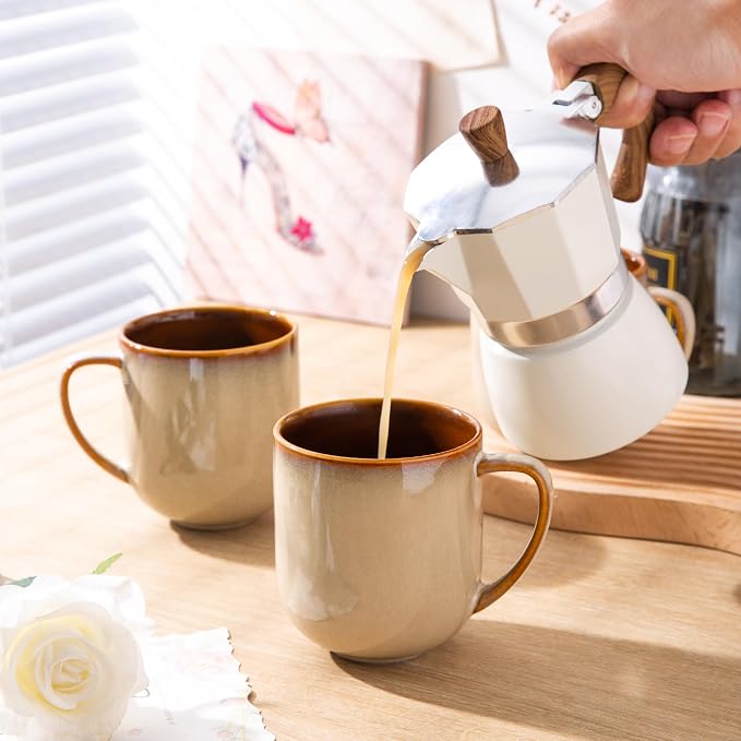 LERATIO Ceramic Coffee Mugs Set of 6,12oz Handmade Coffee Mugs Set | Large Handle for Cappuccino/Latte/Tea/Hot Cocoa,Oven &Dishwasher & Microwave Safe-Khkai