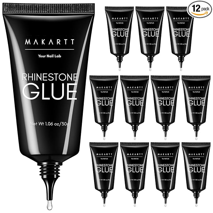 Makartt Rhinestone Glue for Nail: Super Strong UV Gel 12-Pack 30ml | 30-Day Hold, UV/LED Cured, Large Charms, Flatback Rhinestones, Small Beads and Pearls, 3D Sculpting, DIY and Salon Use