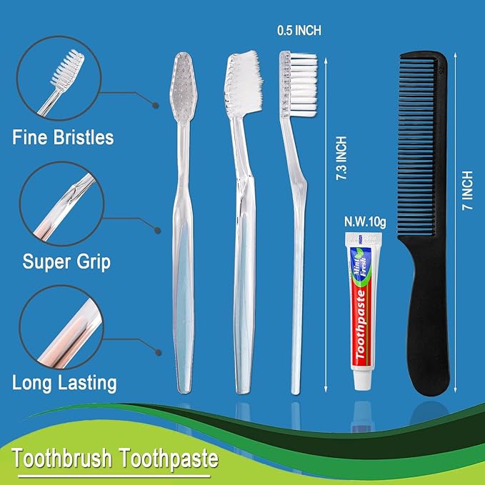 500 pcs Disposable Toothbrushes with Toothpaste and Comb for Homeless Individually Wrapped,10g Travel Toothpaste,7inch Black Hair Comb, Toothbrush for Hotel,AirBnb,Shelter,Charity