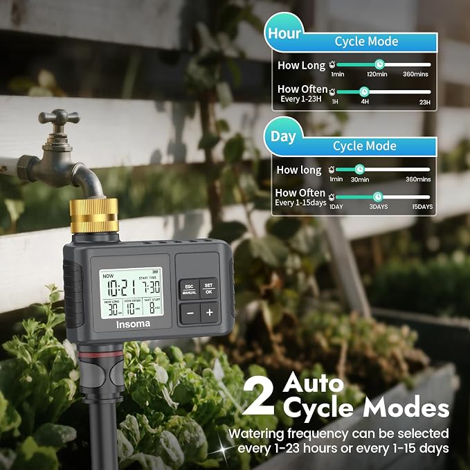Insoma Water Timer, 1 Zone Outdoor Hose Timer for Garden Faucet with Auto/Manual/Rain Delay Mode, Sprinkler Irrigation Timers for Yard Lawn
