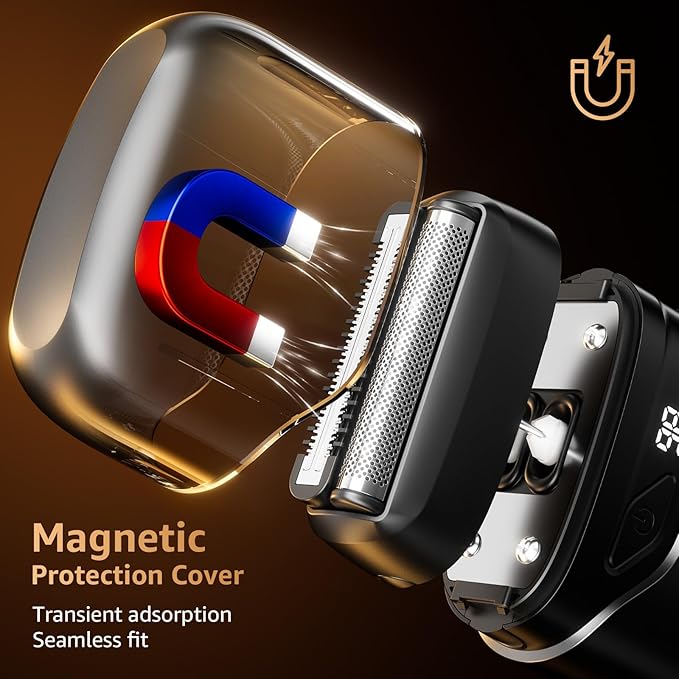 Mbzoey Electric Foil Shavers for Men: IPX7 Waterproof - Magnetic Cover | Mini Razor for Travel - Face Shaver with LED Display & USB-C Fast Charge - Micro-Comb Technology & Precision Blades
