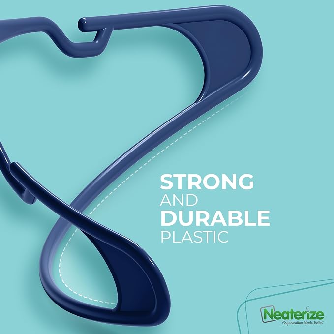 NEATERIZE Clothes Hangers Plastic 100 Pack for Adults - Plastic Hangers, The Perfect Coat Hanger and Space Saving Clothes Hangers for Closet - Navy Blue Hangers