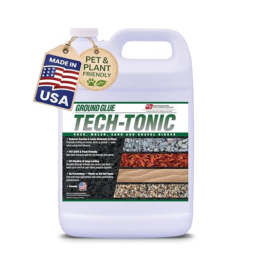 Ground Glue® Tech-Tonic Landscape Binder, Water Permeable Rock & Mulch Stabilizer for Garden Bed Soil, Sand, & Pea Gravel, Weatherproof & Pet Safe Adhesive for Trails & Slopes, Made in USA, 1 Gallon | For Rock, Mulch, and Sand, Long-Lasting Stabilizer ...