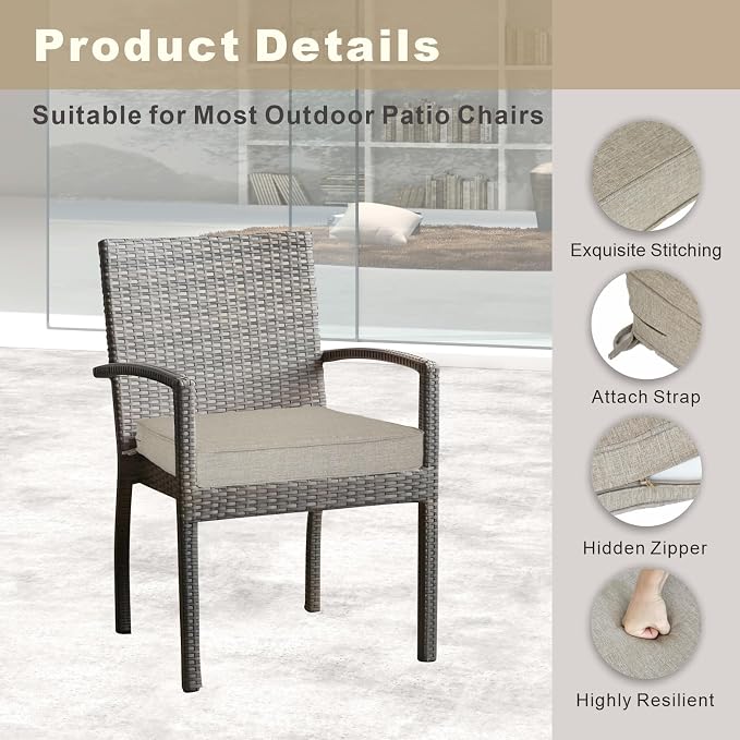 JMGBird Outdoor Chair Cushions Set of 2, Water Resistant Seat Cushions 19 x 19 Inch with Ties, Outdoor Cushions for Patio Furniture