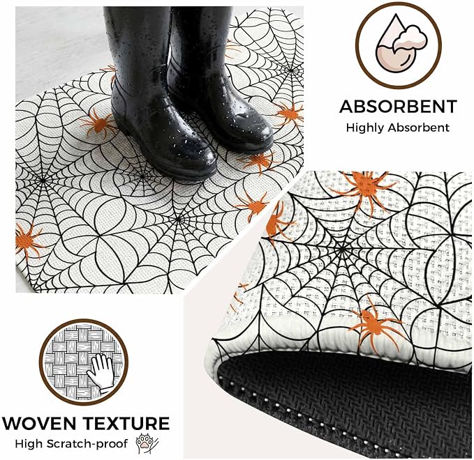Halloween Bathroom Runner Rugs Non Slip Washable Absorbent Narrow Long Bath Mat Black Net Classic Spiders Gingham Orange Runner Rugs for Kitchen Hallway Bedroom Laundry Study Room 19.7"x63"