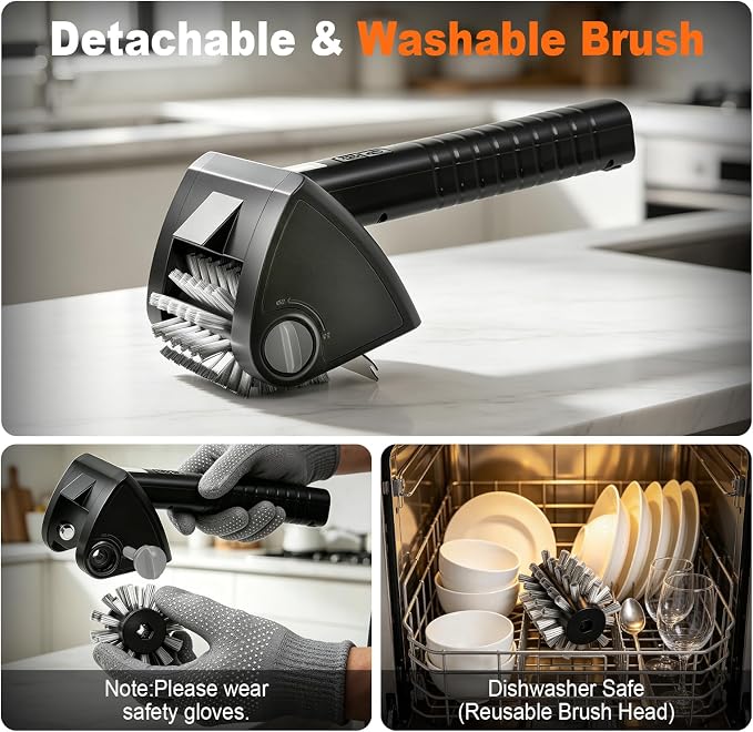 Electric Grill Brush for Outdoor Grill, 4000mAh Cordless Rechargeable BBQ Cleaner with LED Light,2-Speed Grill Cleaner,No Shedding 304 Stainless Steel,Waterproof Grill Cleaning Brush Gifts for Men Dad