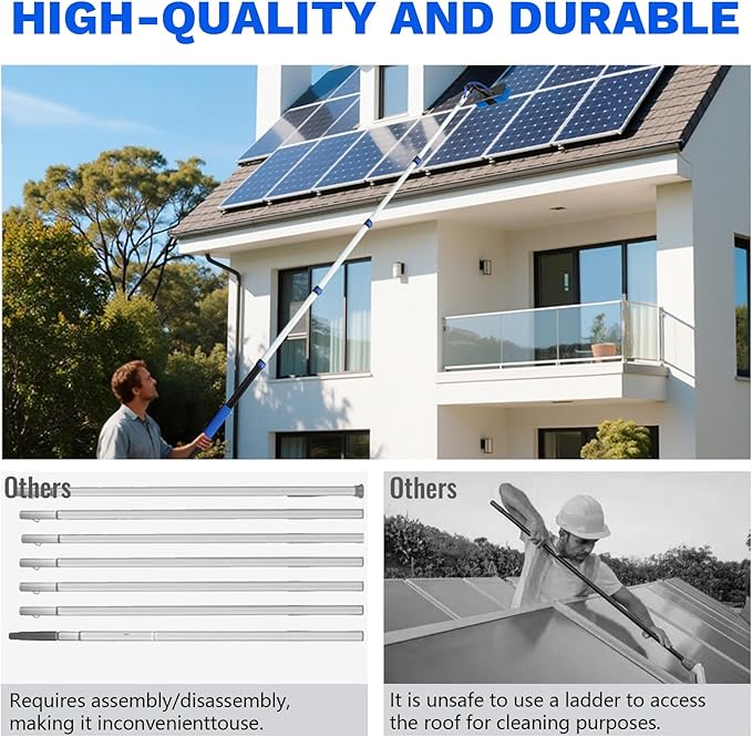 20FT Complete Solar Panel Cleaning Kit with Extension Pole 5-20FT, Water Fed Pole Kit with Cleaner Solution Dispenser for Window Glass, Boats,RV, Decks, Bathrooms & House Siding