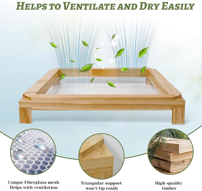Tnstbiee 5Tier Wooden Counter Herb Drying Rack,Stackable Mesh Dryer Screen | 11.8×15.74in No-Drill Drying Rack. Dries Herbs,Flowers,Veggies & Plant Samples,Thoughtful Gift For Gardeners And Home Cooks