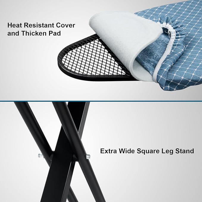 Duwee 17"x46" Ironing Board Full Size,Deluxe Ironing Board with Iron Rest | Heat Resistant Cover and Thicken Felt Pad, Adjustable Height,Heavy Sturdy Legs,Black