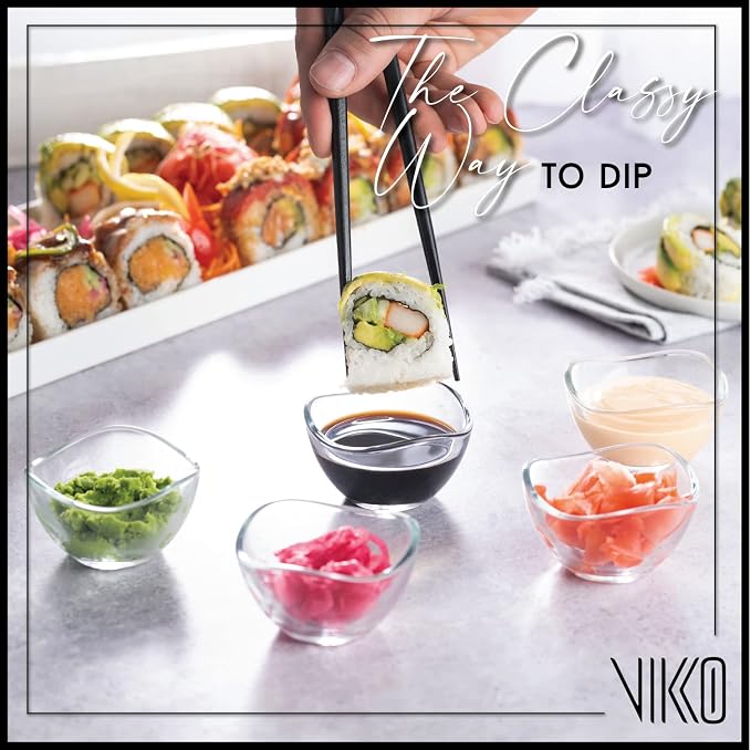 Vikko Mini Glass Bowls, Set of 12 Soy Sauce Dishes, Small 2.25 Ounce Dipping Sauce Cups, Dipping Bowls, Multi Purpose Small Glass Bowls for Dessert, Candy, Kitchen Prep, Dishwasher Safe
