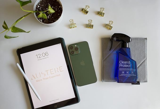Austere V Series Clean & Protect Screen Cleaner Spray & Wipe Kit, 230mL + Dual-Sided Polish Cloth, Compatible with LED, LCD, OLED, Monitors, Laptop, TV Cleaner- Eliminates Static