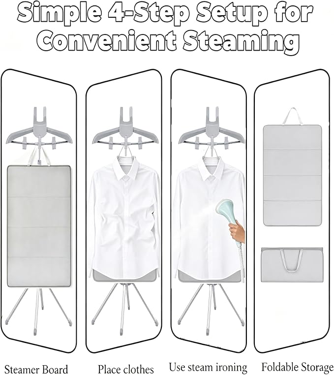 Foldable Steamer Stand – Adjustable Clothes Hanger Rack for Travel | Foldable Steamer Stand with Ironing Gloves, Lint Remover, Storage Bag & Portable Ironing Board – Ideal for home & travel.