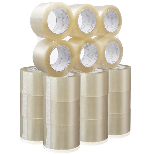 Sure-Max 24 Rolls Extra-Wide Shipping & Packing Tape (3" x 110 yard/330' Each) - Moving & Adhesive Carton Sealing - 2.0mil Clear
