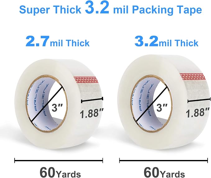 JARLINK 12 Rolls Clear Packing Tape, Heavy Duty Packaging Tape | Ultra Thick 3.2mil and 1.88" Wide. 60 Yards per Roll, 720 Total Yards. Moving Supplies for Shipping Packaging Sealing