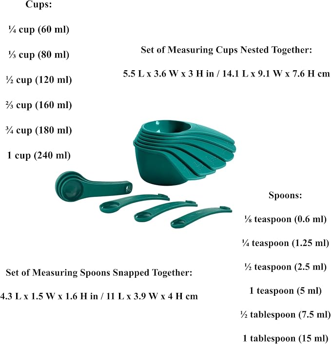 NewTupperware Measuring Mates Set - 6 Measuring Cups + 6 Spoons in Mysterious Green