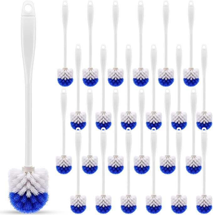 Reallnaive 24 Pcs 18 Inch Toilet Brush Toilet Bowl Cleaner Brush Bathroom Long Plastic Handled Cleaning Scrubber with Hook Hole for Household Bathroom Cleaning Supplies(Flat Handle)