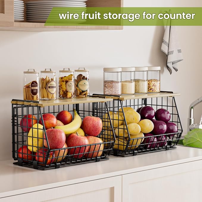 Wire Fruit Basket for Kitchen Storage: Hanging and Counter Basket for Vegetable Produce - Potato and Onion Storage for Pantry 3 Pack