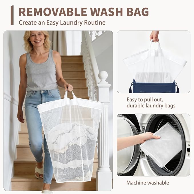 CHICVITA Laundry Basket with Wheels, 75L Laundry Hamper for Dirty Clothes, College Dorm Essentials, Clothes Hamper for Livng Room, Blue