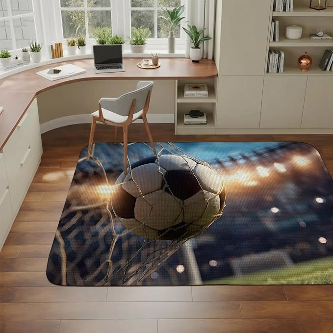Area Rug for Living Room, Football Sports Non Slip Large Rugs Washable Rug, Football Field Goal Net Soccer Low Profit Indoor Carpet Mat Rugs for Bedroom Bathroom Dining Room, 63" x 90.6"