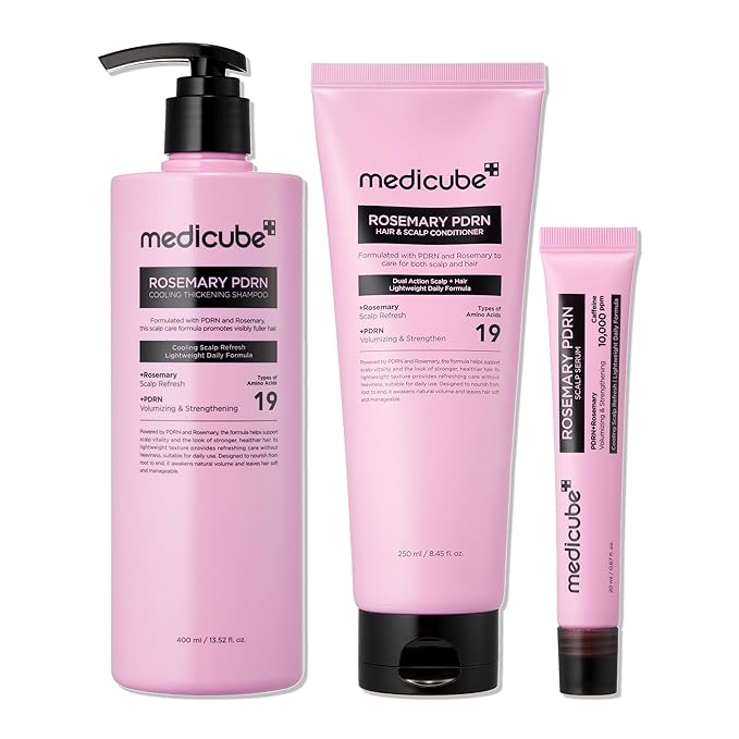 medicube Rosemary PDRN Korean Hair Care Set: Shampoo, Conditioner & Serum | Amino Acids For Thicker, Fuller, Denser-Looking Hair | Cooling & Soothing Scalp Care for Flake-Prone Scalp | 3 Step Routine