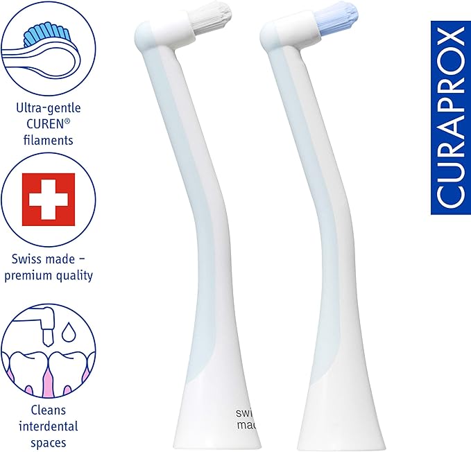 Curaprox Hydrosonic Brush Heads Single Duo – for Precision Cleaning of Braces, Implants & Gum Line | Sonic Toothbrush Replacement Heads, 2-Pack | Swiss Made