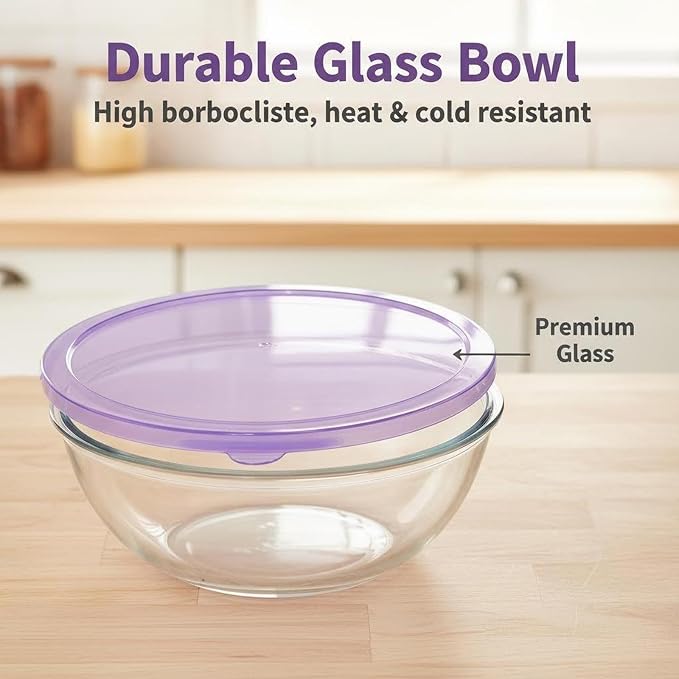 6QT Extra Large Glass Mixing Bowls Clear Glass Salad Cooking Bowls for Kitchen Salad Bread Storage with 8oz Small Bowls,Ideal for Kitchen Storage ﻿
