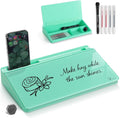 TOWON Small Compact Glass Desktop Whiteboard with Storage – 12 x 7 in Dry Erase Board for Desk, Home Office, School | Includes 5 Markers, Eraser & Holder | Space-Saving Organizer, Aesthetic Mint Green