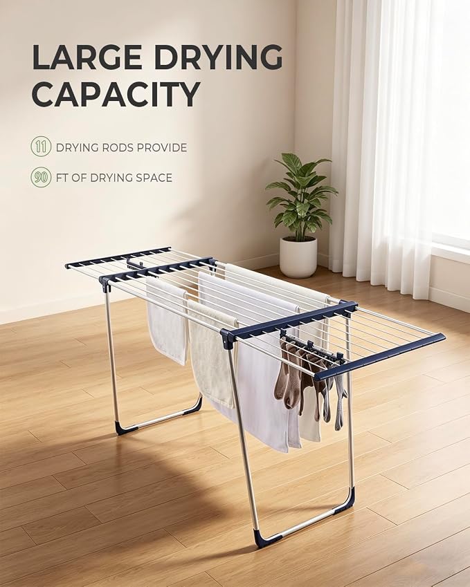 JS HANGER 90FT Extendable Clothes Drying Rack, Expands from 44" to 78", Space-Saving Laundry Rack for Indoor & Outdoor Use, Heavy Duty Folding Rack for Clothes, Towels & Delicates