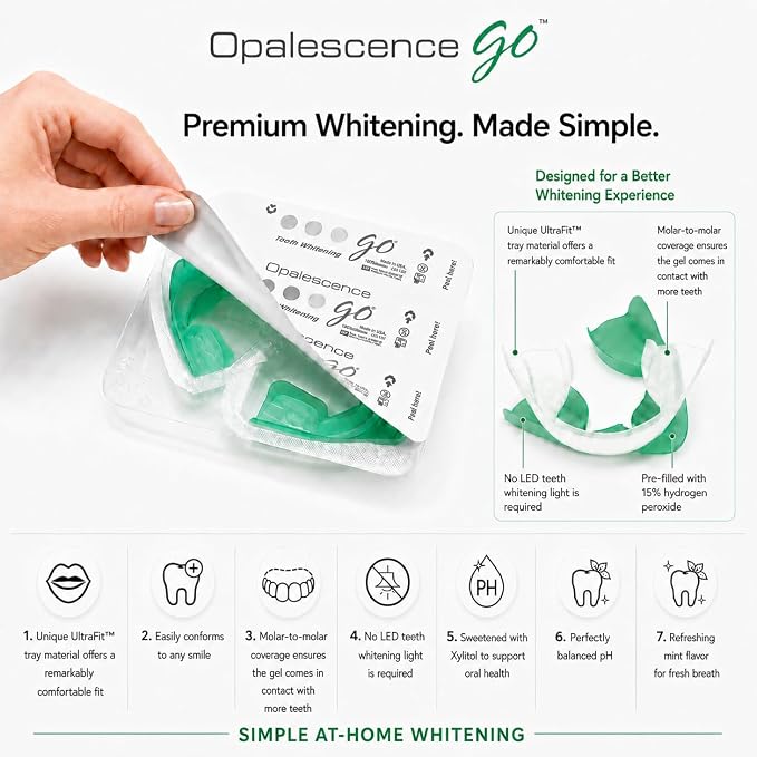 Opalescence GO 15 Teeth Whitening Trays Bundle 15% Hydrogen Peroxide 6288-T | Gel Prefilled Trays - Includes Sensitive Toothpaste Travel Size 1 Oz & 2Chill Toothbrush. Mint - by Ultradent (7 Treatments)