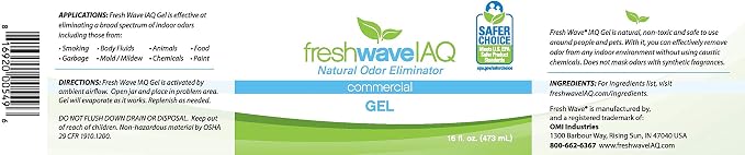 Fresh Wave IAQ Commercial Odor Eliminating Gel, 16 Fl. Oz. | Pack of 6 | Odor Absorbers for Home | Safer Odor Relief | Natural Plant-Based Odor Eliminator | Replace Every 15-60 Days
