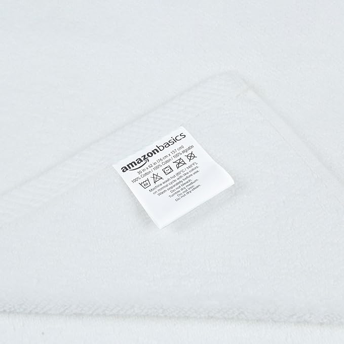 Amazon Basics 2-Piece Quick-Dry Oversize Bath Towel, 100% Cotton, 62" x 30", White