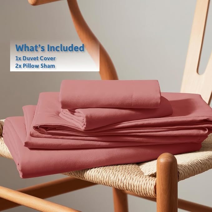 Nestl Pink Clay Duvet Cover Full Size - Soft Double Brushed Full Size Duvet Cover Set, 3 Piece, with Button Closure, 1 Duvet Cover 80x90 inches and 2 Pillow Shams