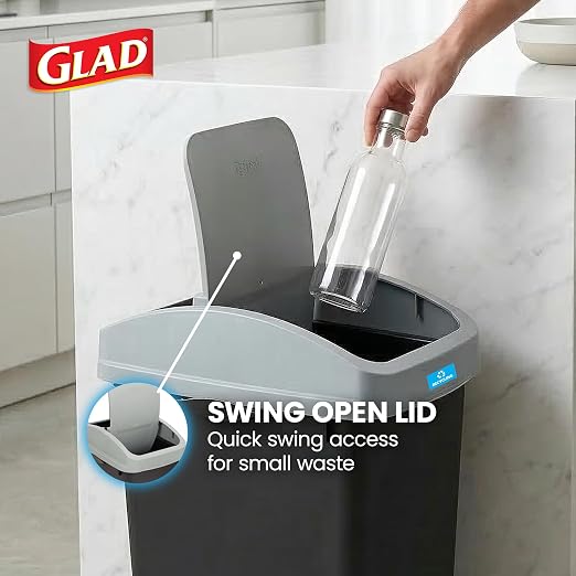Glad 12 Gallon Trash Can with Clorox Odor Protection, 3 Pack | Linkable Waste and Recycling Bin with Swing Top and Lift Up Lid, for Kitchen, Office, Home, Black