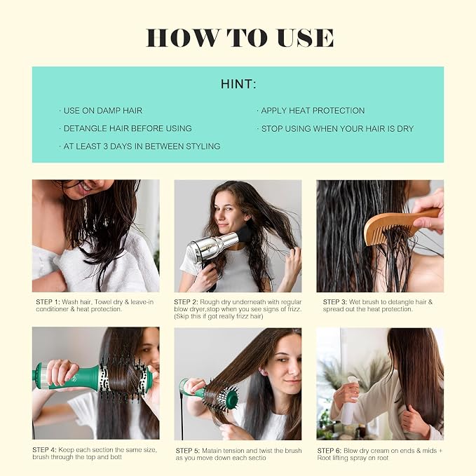 4-in-1 Travel Dual Voltage Blow Hair Dryer Brush, Portable 2 Inch Oval Hot Air Brush, 110/240V European Blow Dry Brush for International Travel