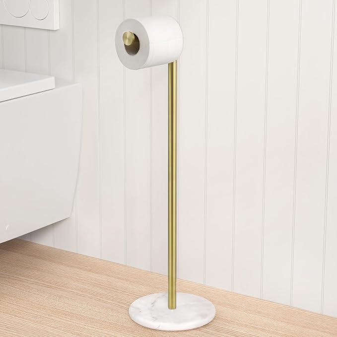 KES Extra High Gold Toilet Paper Holder Freestanding 26", Toilet Paper Holder Stand with Natural Marble Base, Floor Free StandingToilet Paper Holder 18/8 Stainless Steel Brushed Gold, BPH284S66-BZ