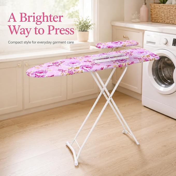 Folding Ironing Board, Extra-Wide Adjustable Height Iron Board with Folding Legs, Exquisite Pattern,Smooth Edge,Good Load-Bearing, Non-Slip Iron Board for Home Bathroom