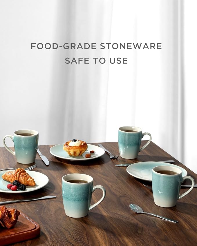 famiware Coffee Mugs Set, 13oz Mug Set of 6, Stoneware Cups for Latte, Hot Tea, Mocha, Cocoa, Cappuccino, Microwave and Dishwasher Safe, Glacier Series, Aqua
