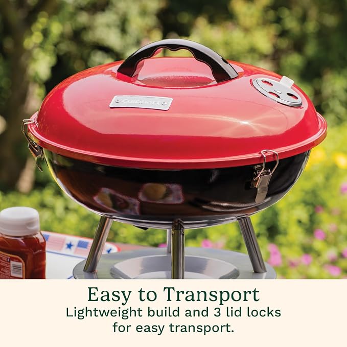 Cuisinart Charcoal Grill, Portable Tabletop Design, Locking Lid, 14"