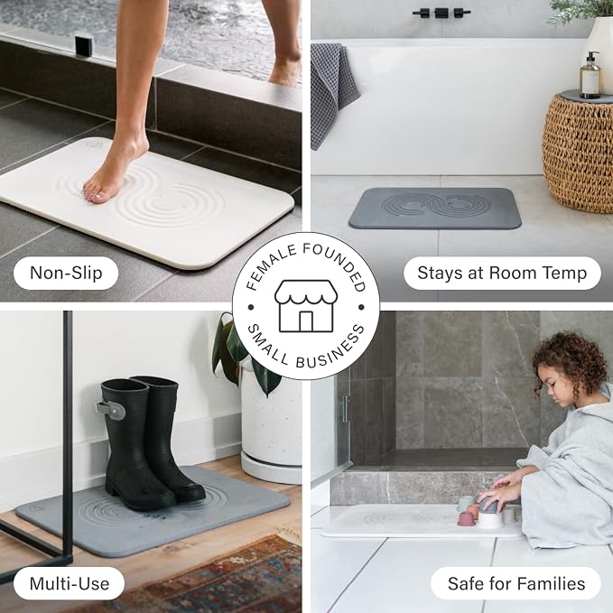 Dorai Home Stone Bath Mat - Premium Diatomaceous Earth Bath Floor Mats with Non-Slip Base, Fast-Drying Modern Shower Mat for Bathroom | Zen Ash - 23.6"x15.4"