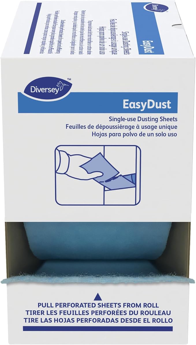 Diversey 9292466 EasyDust Single-use Dusting Sheets, Disposable Multisurface Cleaning Wipes for Floors, Dust Wipes Trap Dirt, Unscented 5x6-inch Sheets, 250-Sheets, 1-Box (Pack of 6)